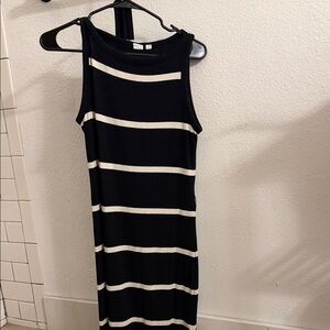 Black and White Striped Sleeveless Dress with wrap